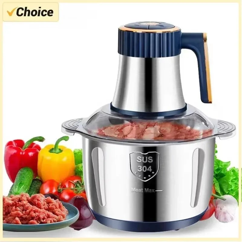 Picadora de carne y alimentos eléctrica de 5 l: procesador de cocina multifuncional de acero inoxidable
