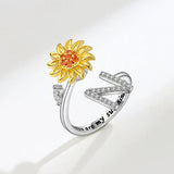 Sunflower Spinner Ring - Stainless Steel Initial Letter Anxiety Relief Jewelry for Women