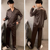 Men’s Elegant Solid Pajama Set – Soft Polyester & Spandex with Full Sleeves, Button Closure, and Turn-Down Collar