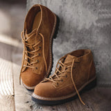 Men’s Genuine Suede Leather Ankle Boots - Winter Lace-Up Casual Snow Boots