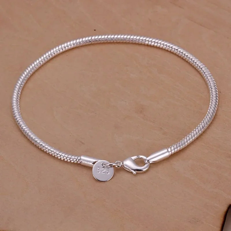 Pulseras de cadena de serpiente de 3 mm de plata esterlina 925, joyería de moda de alta calidad, abalorios bonitos para mujeres, damas de boda