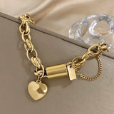 Chunky Heart Lock Stainless Steel Bracelet – Gold-Plated Link Chain for Women