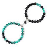 Magnetic Couple Bracelets Set - Natural Stone Heart Bead Lovers' Bracelets