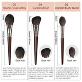 Professional 3-Piece Makeup Brush Set - Soft Goat Hair Blush, Contour & Highlighter Brushes