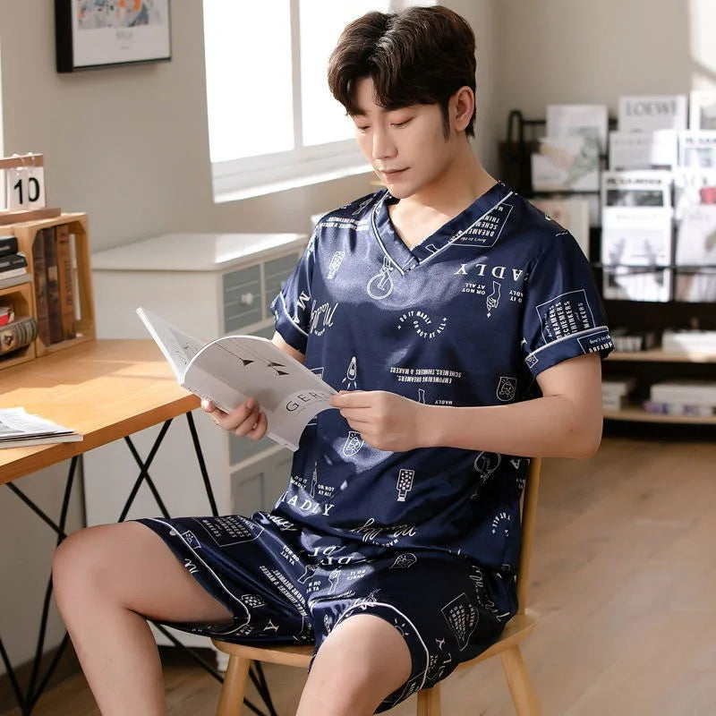 Men’s Silk Pajama Set – Full Sleeve V-Neck Luxury Sleepwear for All Seasons