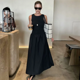 Women's Slim Fit Long Vest Dress - Casual Solid Color Splicing Maxi Skirt
