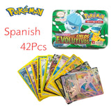 42-Piece Pokemon TCG Metal Box Set - Battle Cards with Pikachu & Rare Characters