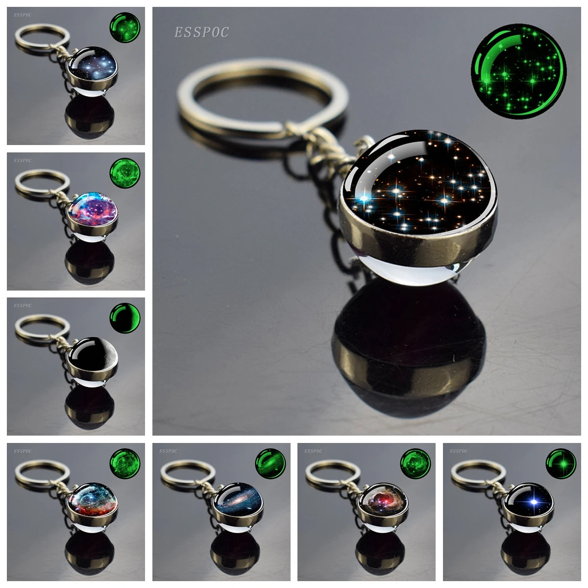 Glow-in-the-Dark Glass Ball Keychain – Trendy Fluorescent Metal Accessory