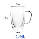Taza de vidrio de doble pared resistente al calor: taza transparente hecha a mano para café, té y cerveza 