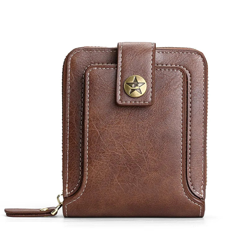 Vintage RFID-Blocking Leather Wallet for Men – Slim Zipper Clutch with Card Slots