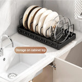 Organizador deslizante para tapas de ollas y sartenes: estante de almacenamiento ajustable para gabinetes de cocina con 8 divisores