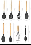 Juego de utensilios de cocina de silicona de 12 piezas | Herramientas de cocina con espátula y cucharas medidoras