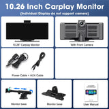 10.26" Touchscreen Car Multimedia Player with Wireless CarPlay, Android Auto, GPS & Dual Dash Cam