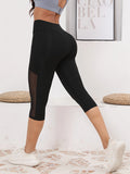 High-Waist Mesh Capri Yoga Leggings with Pockets
