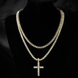 Iced Out Cross Pendant Necklace – Hip Hop Tennis Chain for Men & Women