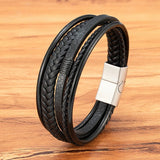Hand-Woven Leather Bracelet with Stainless Steel Magnetic Buckle for Men