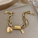 Chunky Heart Lock Stainless Steel Bracelet – Gold-Plated Link Chain for Women