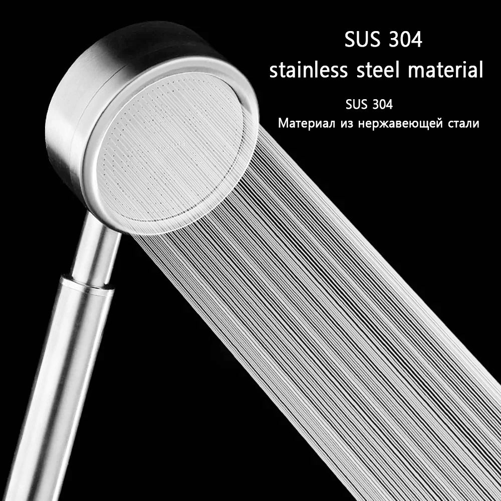 Brushed Stainless Steel Handheld Shower Head – High-Pressure, Water-Saving Rain Shower with Filter