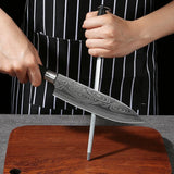 Juego de cuchillos de cocina de Damasco con láser | Cuchillo de chef de acero inoxidable, tijeras y varilla de afilar