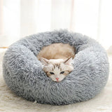 Plush Round Pet Bed - Winter Warm Cat & Dog Nest with Removable Cushion