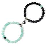 Magnetic Couple Bracelets Set - Natural Stone Heart Bead Lovers' Bracelets