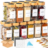 Frascos de vidrio para especias con tapas de bambú: recipientes para condimentos y saleros y pimenteros para organizar la cocina