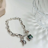 925 Sterling Silver Bear Charm Bracelet with Crystals