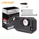 Portable 12V Car Air Compressor with LED Light and Tire Pressure Gauge