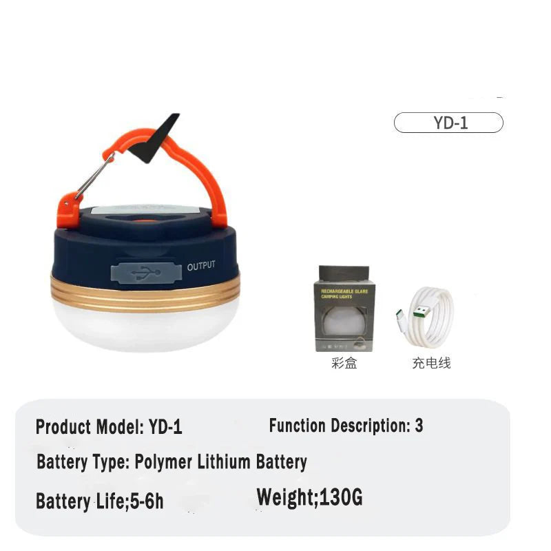 Lámpara LED portátil para acampar con carga USB: linterna impermeable para actividades al aire libre