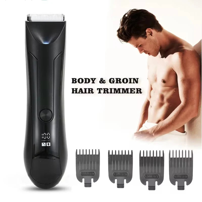 Professional Cordless Body Hair Trimmer for Men - 4-Guard Ceramic Blade Grooming Kit