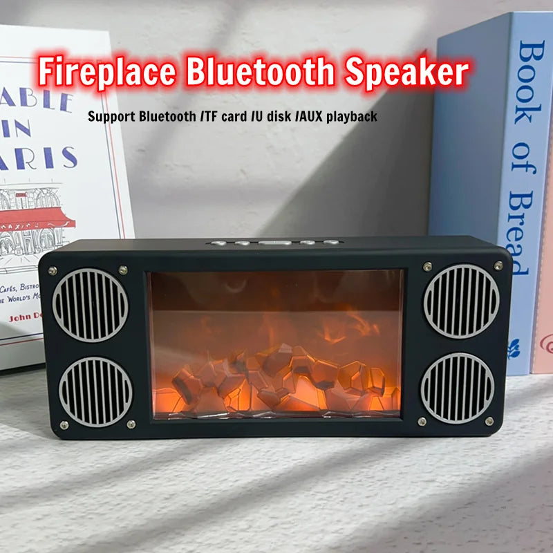3D Flame Light Bluetooth Speaker with Portable Fireplace Simulation
