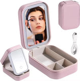 Rechargeable LED Makeup Mirror with Storage – 3-Color Light Travel Vanity Case