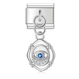 Moon Charm Stainless Steel Bracelet Link with CZ Accents