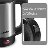 Hervidor eléctrico mini de 0,5 l de SONIFER: hervidor de agua portátil de acero inoxidable de 600 W para viajes de té y café, hoteles y viajes familiares