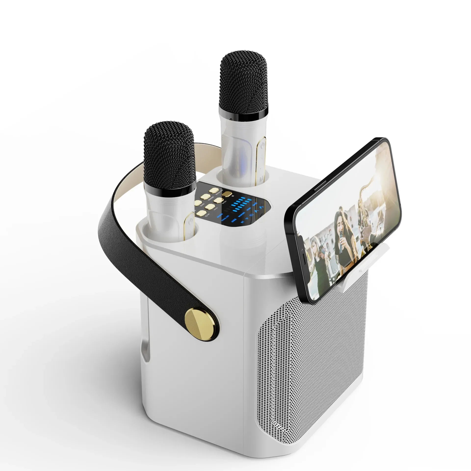 Portable Bluetooth Karaoke Speaker with Wireless Microphones – 360° Surround Sound, Waterproof, Subwoofer Bass, Voice Effects