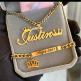 Custom Crown Name Jewelry Set - Stainless Steel Necklace & Bracelet Gift Set