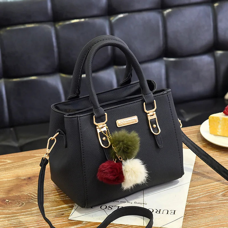 Women’s Vintage PU Leather Satchel – Plush Tassel Crossbody & Shoulder Bag