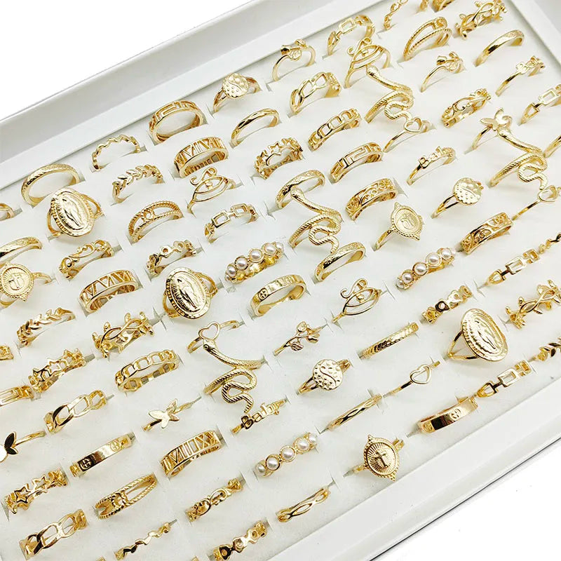 30-Piece Gold Stackable Rings Set for Women – Butterfly, Snake, Star & Pearl Designs