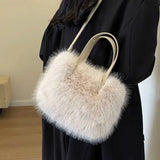 Elegant Plush Pearl-Decorated Handbag for Women – Stylish Autumn & Winter Fashion Tote