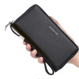 Men's PU Leather Long Wallet with Zipper - Large Capacity Card Holder & Clutch Purse