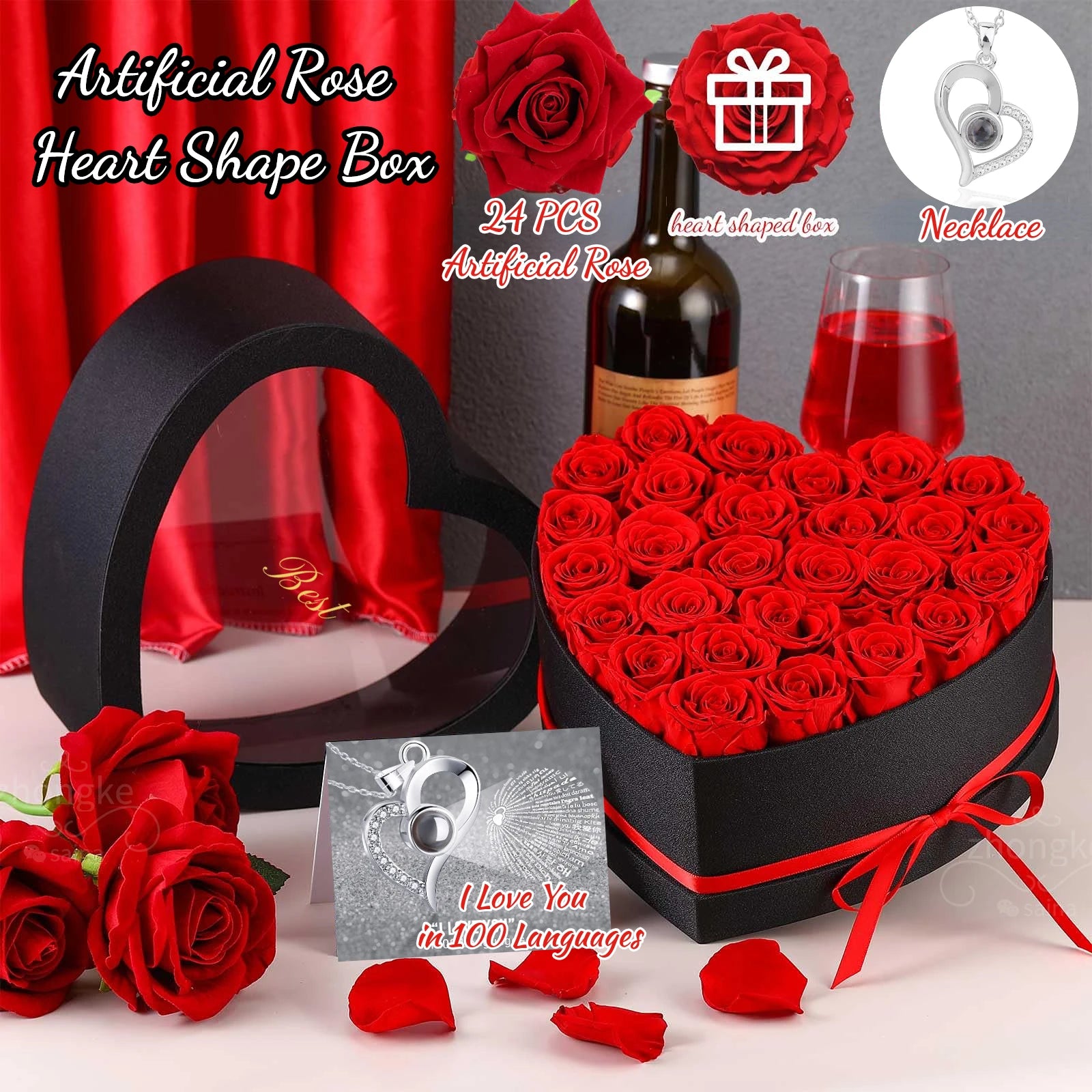 24pc Velvet Rose Bouquet in Heart Box with 