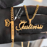 Custom Crown Name Jewelry Set - Personalized Stainless Steel Necklace & Bracelet Gift