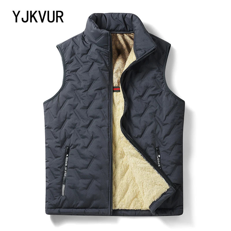 Men’s Winter Fleece-Lined Vest – Warm Casual Zipper Jacket with Turtleneck Collar
