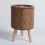 Nordic Style Rattan Woven Plastic Flower Pot with Stand