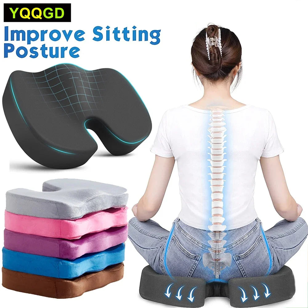 Memory Foam Coccyx Seat Cushion - U-Shaped Orthopedic Massage Pad for Car & Office