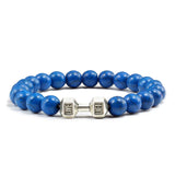 Pulsera de piedra volcánica natural para hombre, cuentas de lava negra mate y blanca, pulseras con abalorios con mancuernas, joyería de fitness con barra para mujer