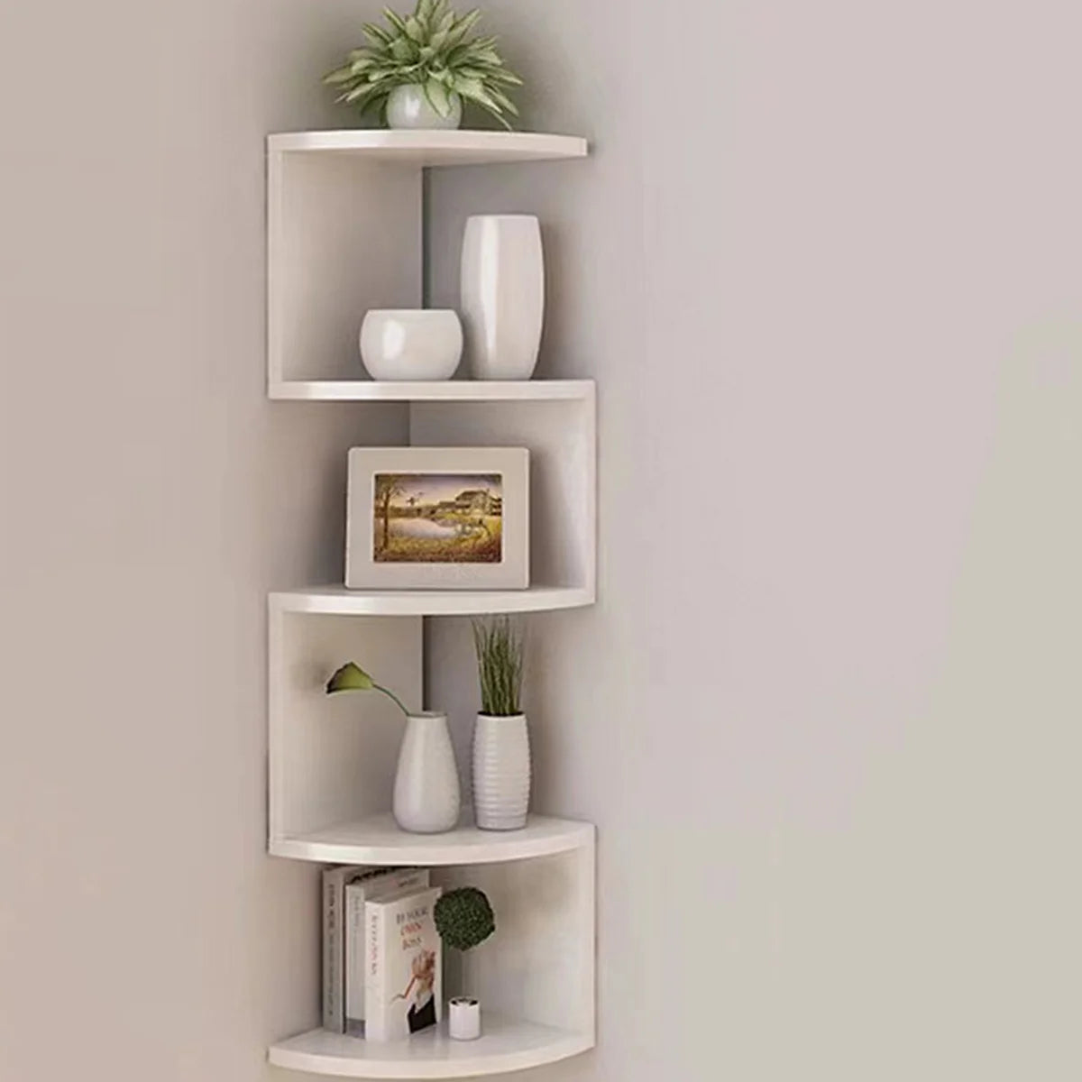 Estante de esquina de madera de PVC: organizador de pared flotante de varias capas para un almacenamiento elegante