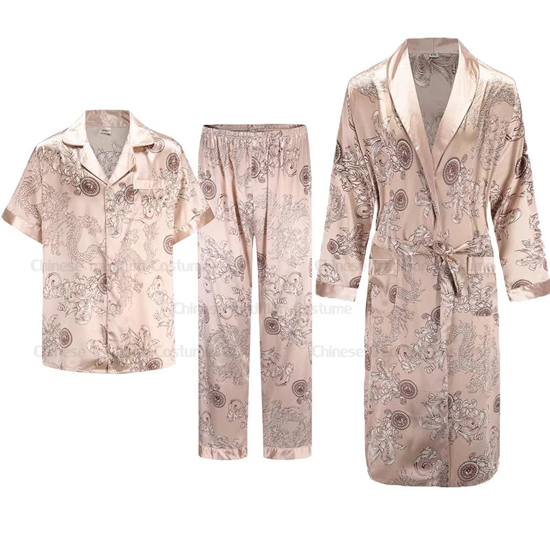 Men’s Traditional Chinese Pajama Set – Lightweight Vintage Sleepwear with Turn-Down Collar