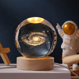3D Galaxy Crystal Ball Night Light – USB Powered LED Planet Lamp with Wooden Base