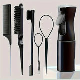 Juego de 6 piezas para peinar el cabello: cepillos, peine, lazo para trenzar y botella con rociador